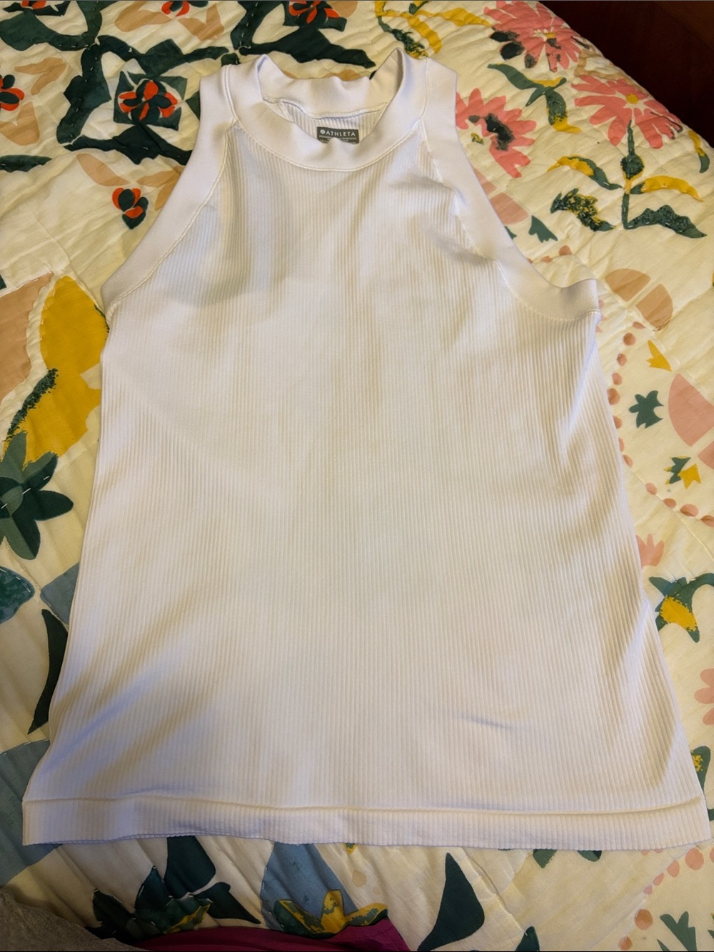 Athleta White Ribbed High Neck Tank